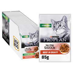 Purina Pro Plan Sterilised Wet Cat Food with Beef Grilled in Gravy, 26 x 85g