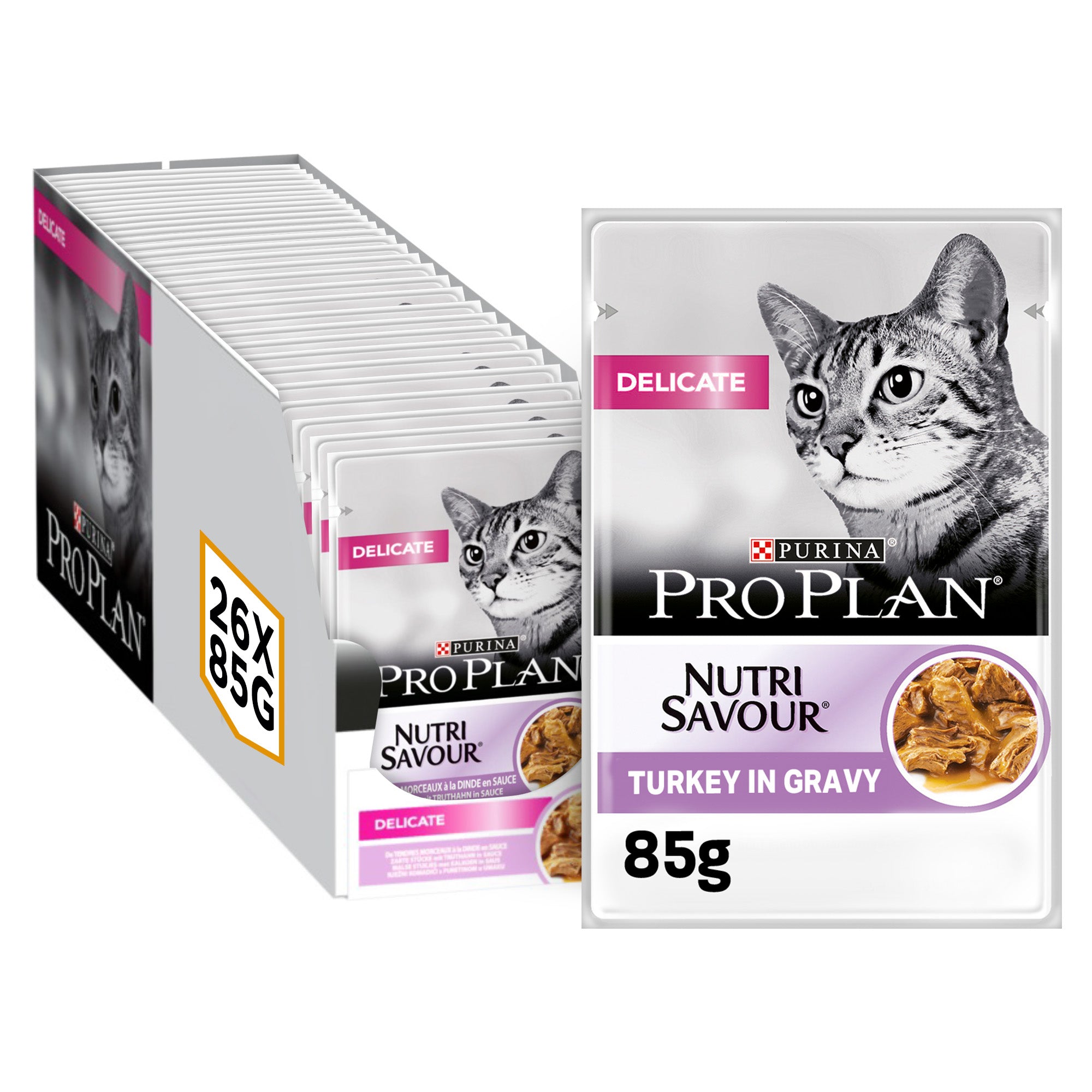 Purina Pro Plan Delicate Wet Cat Food with Turkey Grilled in Gravy, 26 x 85g